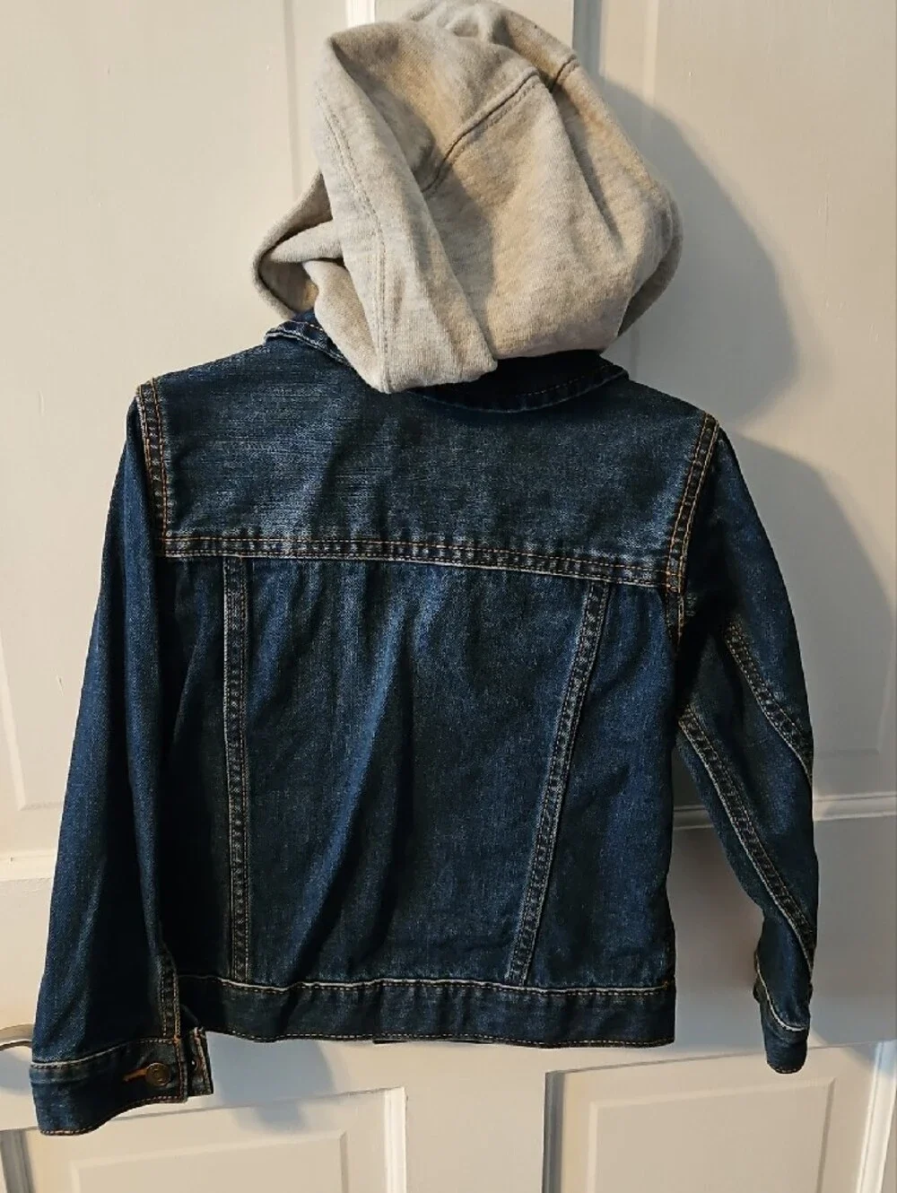 Carter's Dark Blue Denim Jacket with Cream Hood and Colorful Patches